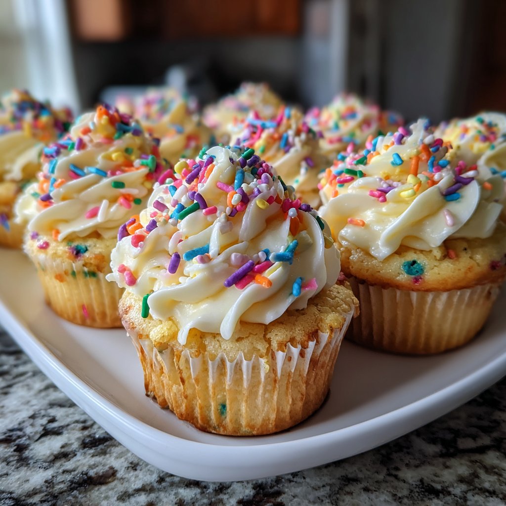 Rainbow Swirls Confetti Cupcakes