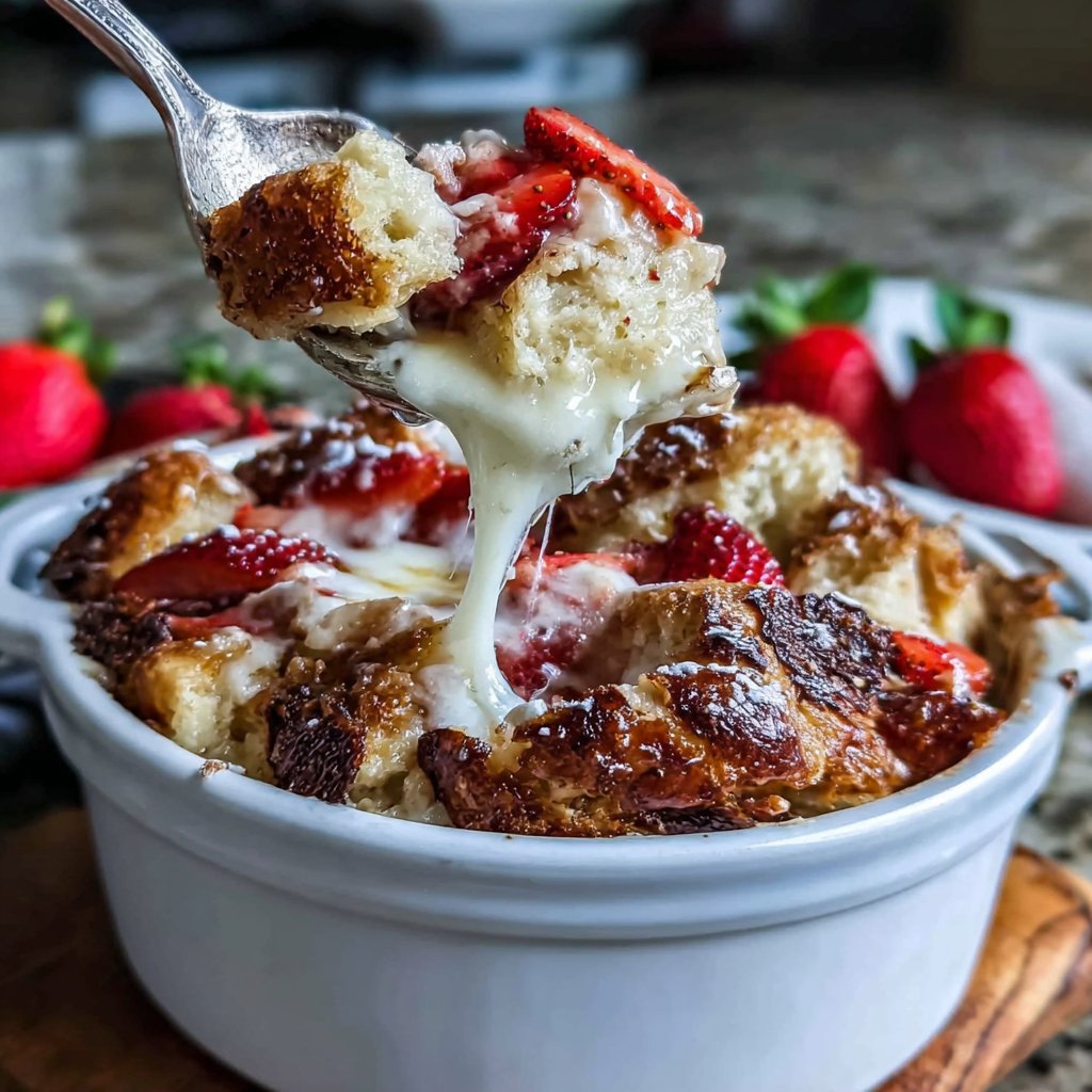 Baked Strawberry Bread Pudding